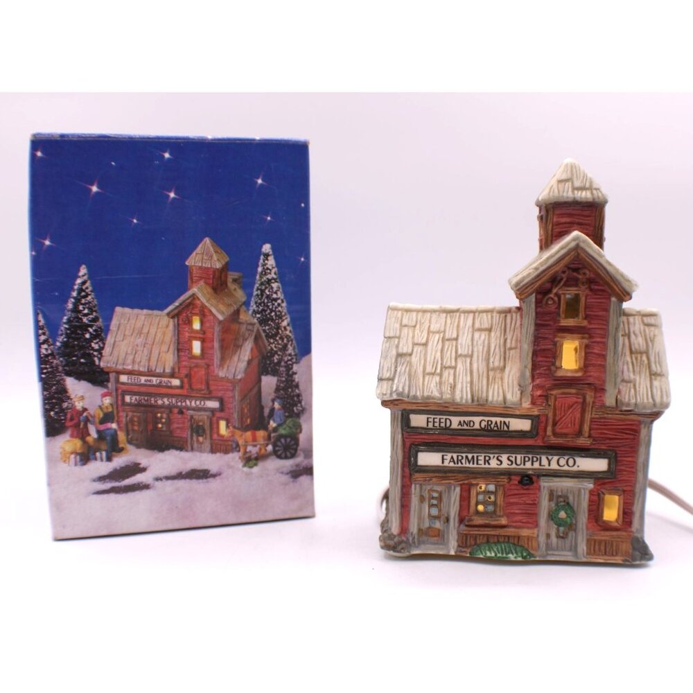 Handcrafted Porcelain Farmers Supply Feed and Grain Light-Up Season Village 1995